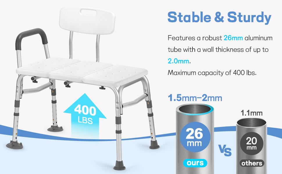 Tub Transfer Bench for, Tool Free Assembly Shower Chair with Backrest & Armrest, Shower Bench, Shower Seat for Elderly and Disabled
