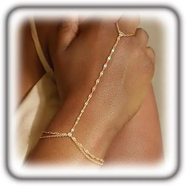Hand Chain Bracelet for Women Dainty Layered Ring Slave Bracelets Sparkly Rhinestone Finger Bracelet Trendy Hand  Accessories Gifts