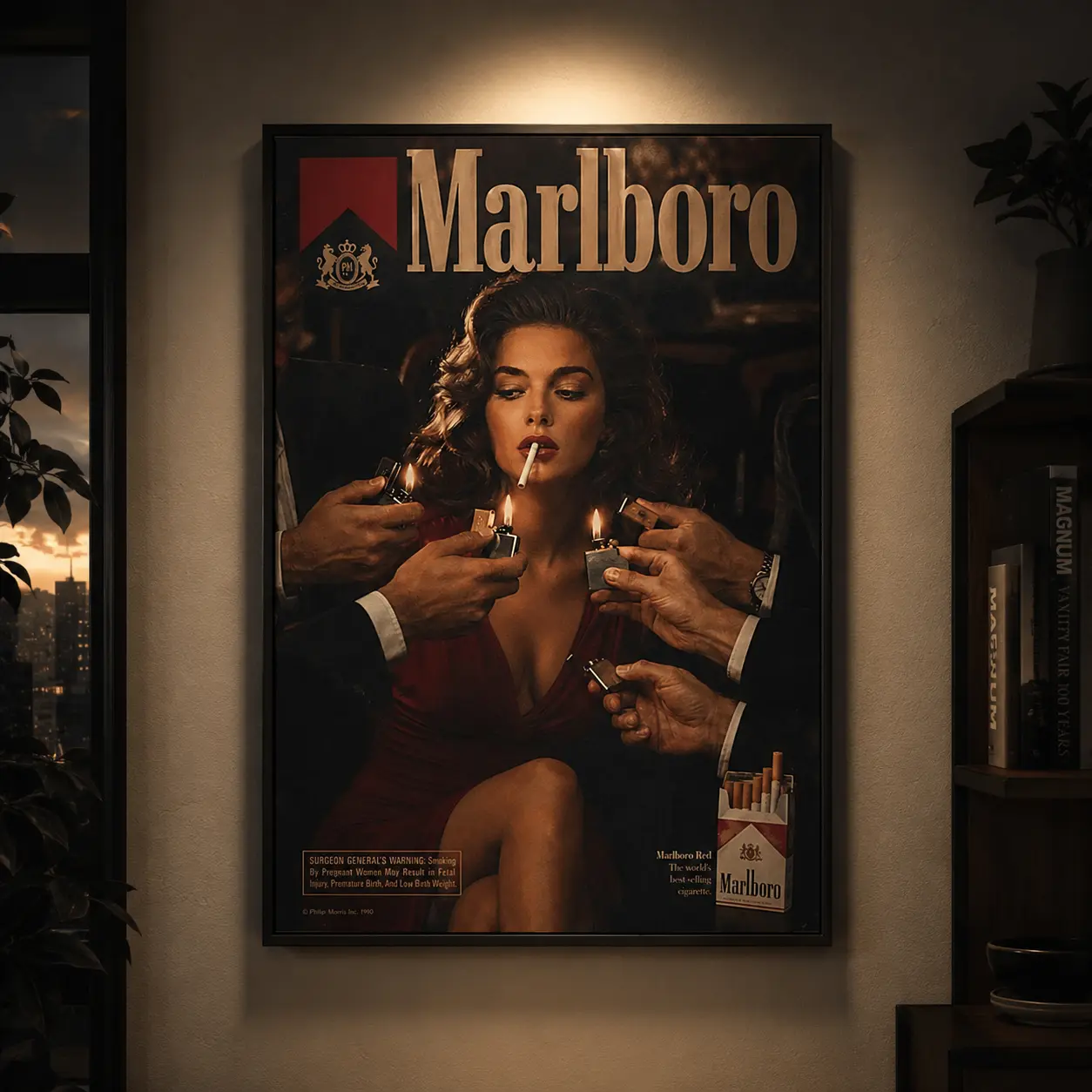 1990s Vintage Cigarette Advertisement Canvas Art, Nostalgic Red Wall Decor, Retro Artistic Painting, Dark Aesthetic Home Decoration, Bar Living Room Wall Art, Classic Vintage Poster Print, Unique Gift for Retro Style Lovers
