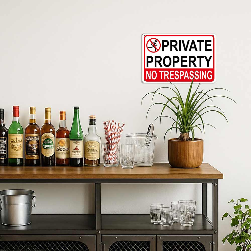 Private Property No Trespassing Metal Sign 12x8 In Aluminum, Vintage Warning Tin Sign for Home, Yard, Fence Decor, Retro Private Property Wall Art for Security, 12x8 Inch Aluminum Plaque