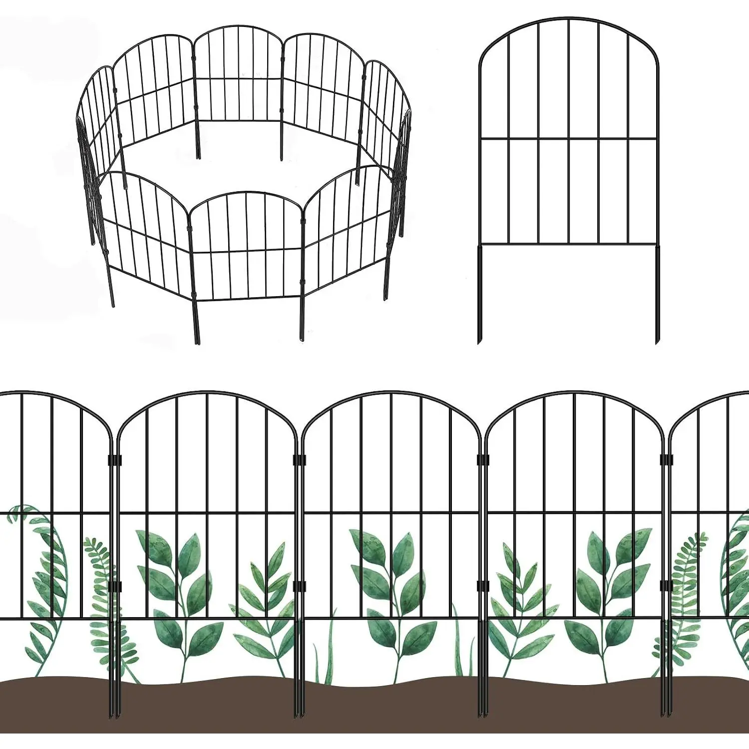 Decorative Garden Fence Fencing 10 Panels, 10ft (L) x 24in (H) Rustproof Metal Wire Border  Barrier for , Flower Edging for Yard Landscape Patio Outdoor Decor, Arched