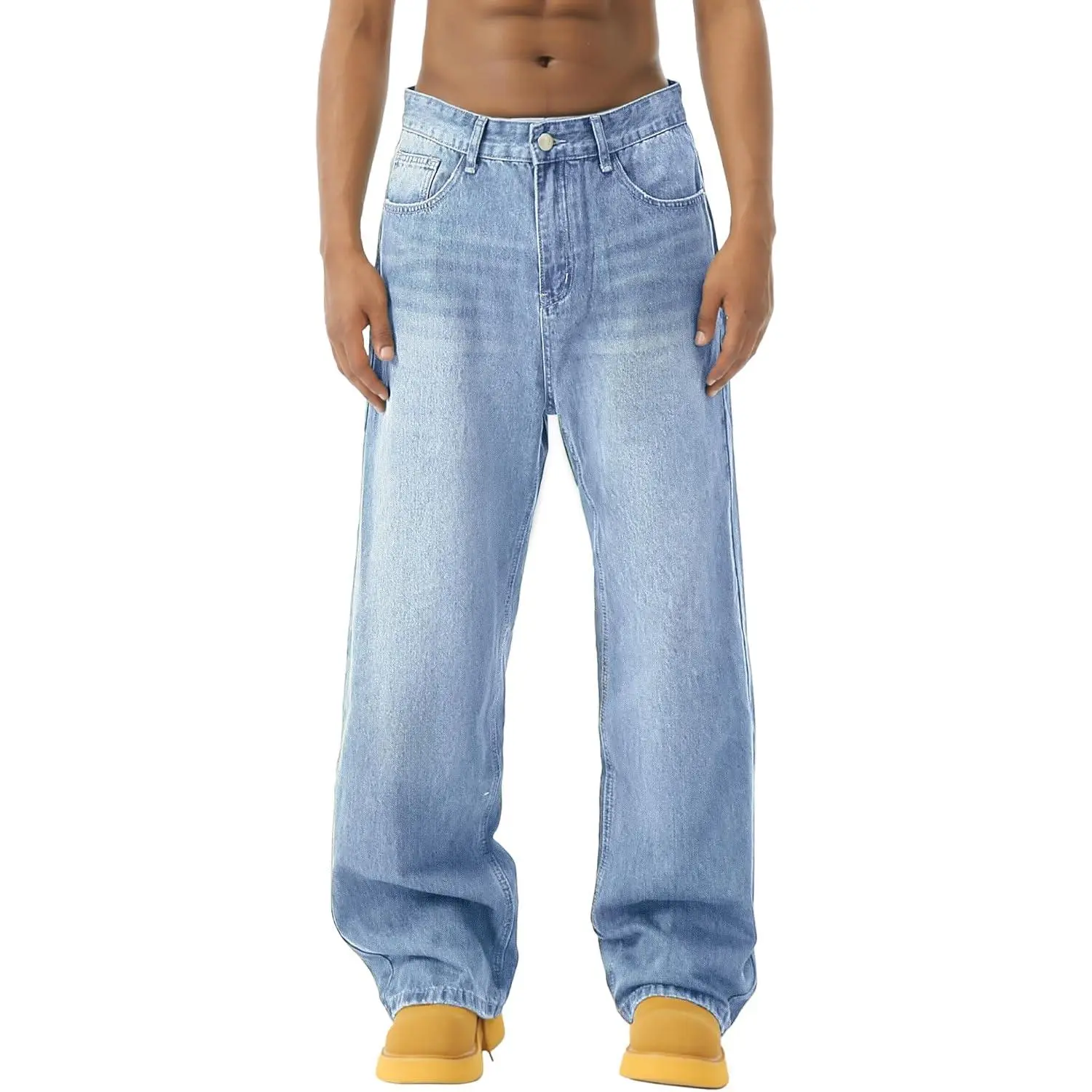 EMMIOL Baggy Jeans Men Wide Leg,Y2k Hip Hop Skater Denim Cargo Pants Vintage Loose Fit,Relaxed Long Trousers Streetwear