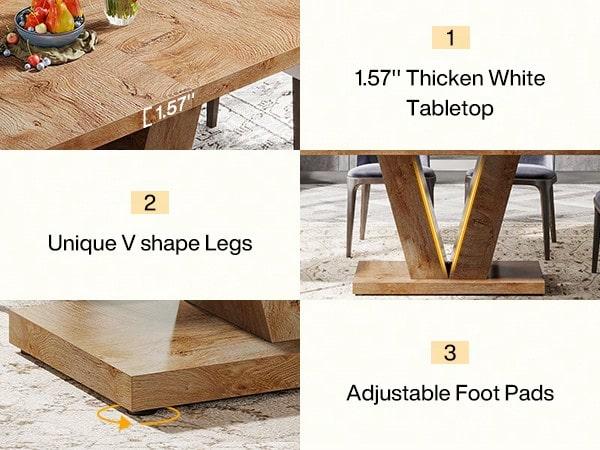 - White + Wood 47-Inch Dining Table, Rectangle Industrial Rustic Kitchen Table with Heavy Duty Pedestal, 250 lbs Weight Capacity, 47.25"W x 31.5"D x 29.9"H, for Home, Kitchen, Breakfast Nooks