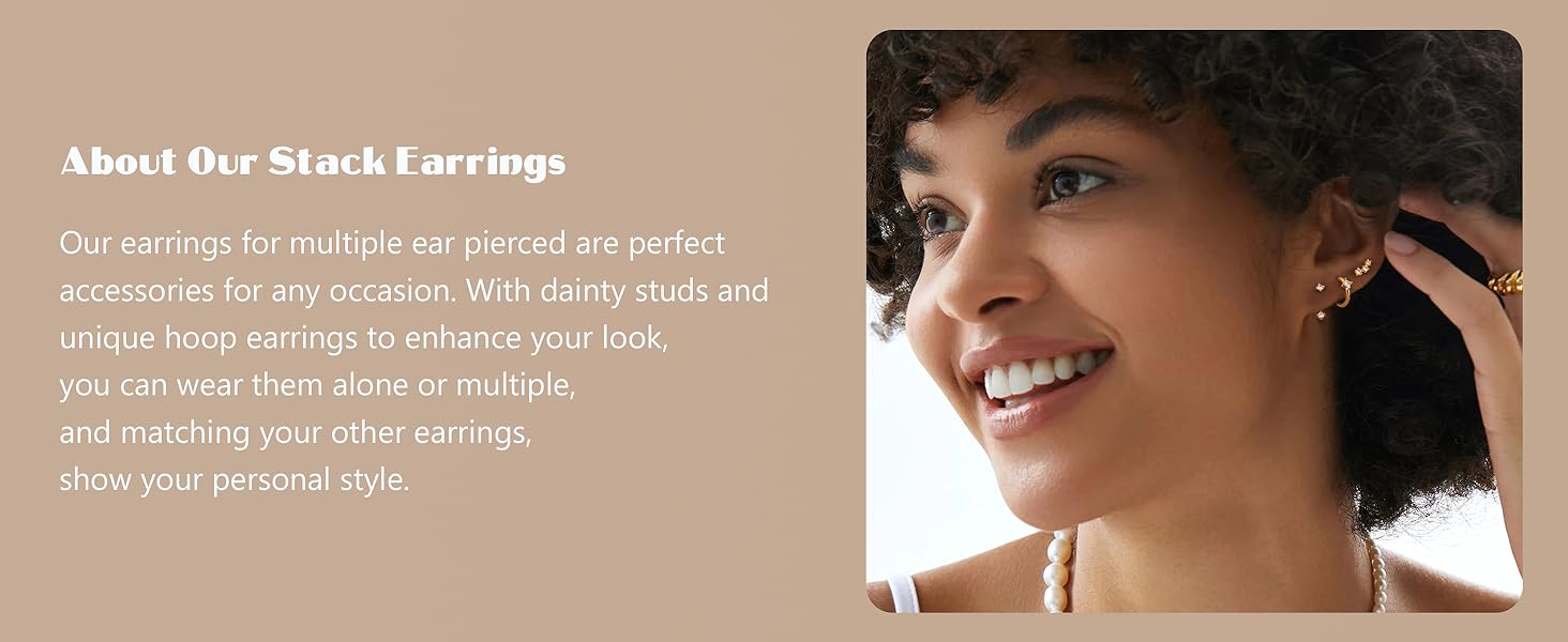 Jstyle 14K Gold Plated  Earrings for Women Earrings for Multiple Piercings Cartilage Stud Small Hoop Dainty Earrings Set Jewelry