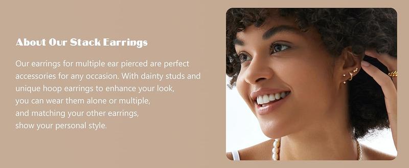 Jstyle 14K Gold Plated  Earrings for Women Earrings for Multiple Piercings Cartilage Stud Small Hoop Dainty Earrings Set Jewelry