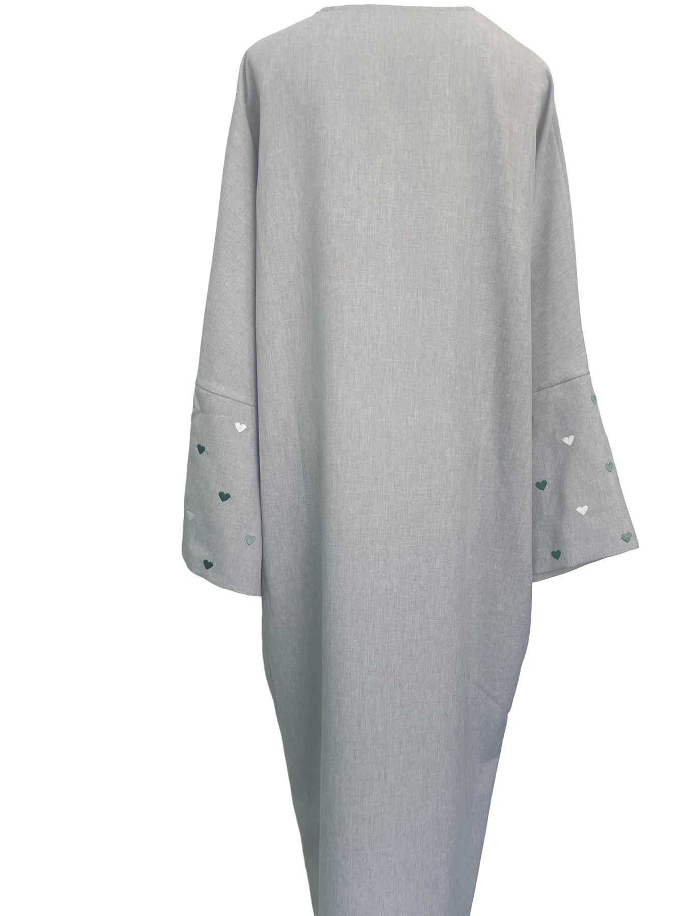 Women's Heart Embroidery Long Sleeve Abaya, Modest Casual Outerwear for Daily Wear, Ladies Islamic Clothing for All Seasons, Modesty Abaya