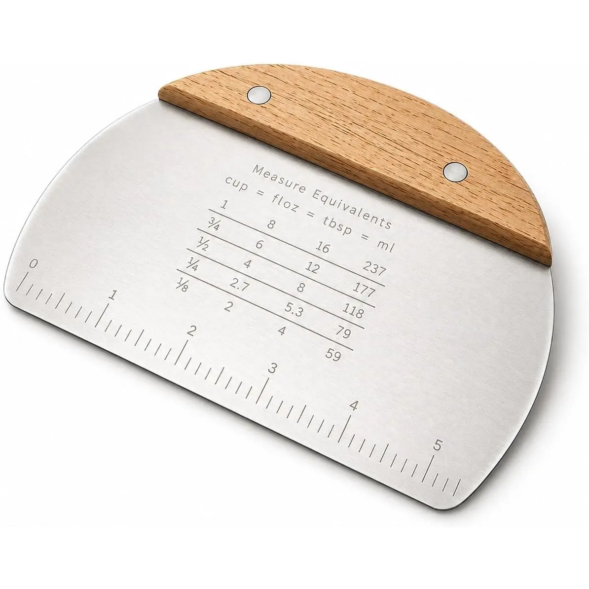 Kitchen Dough Scraper – Professional Wooden Handle, Stainless Steel Bench Tool with Measurement Scale for Baking and Cooking Enthusiasts