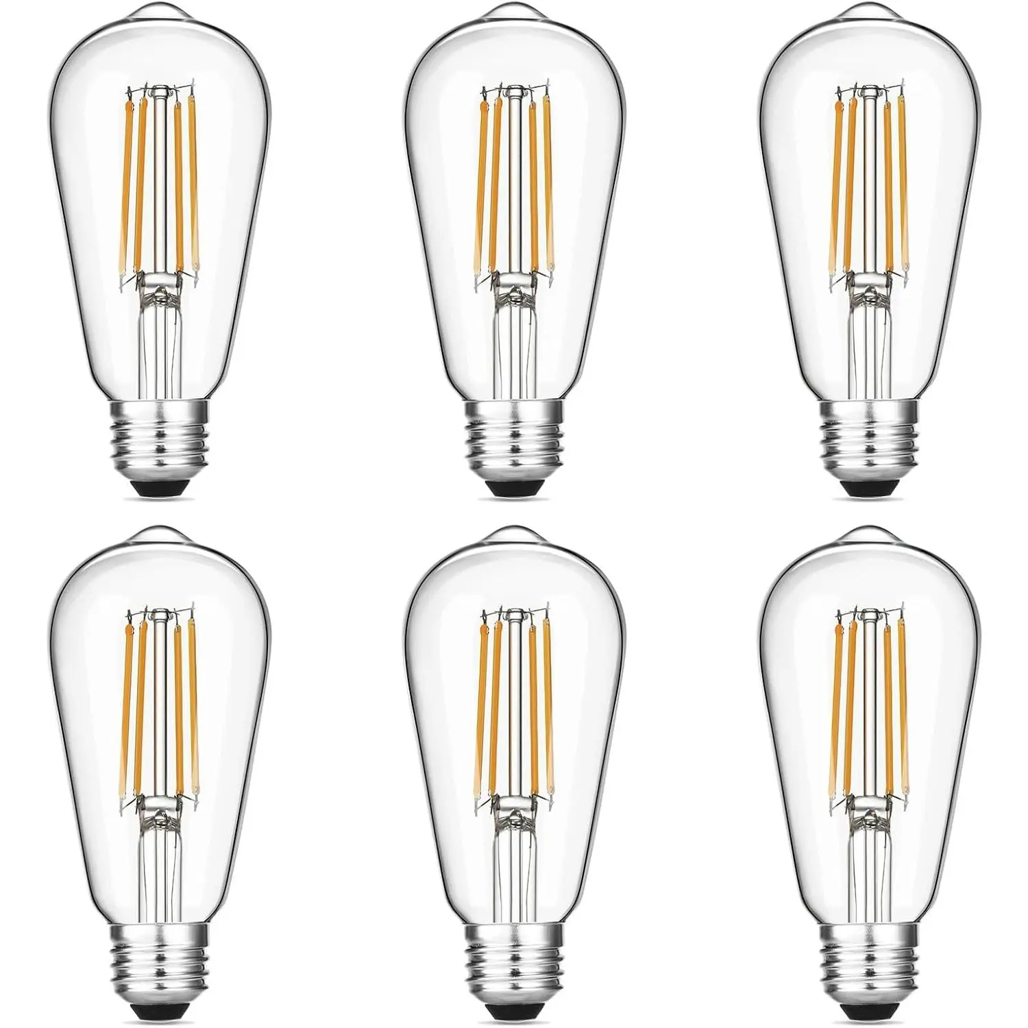 Vintage LED Edison Bulbs 6W, Equivalent 60W Incandescent, Warm White 2700K, ST58 Antique LED Filament Bulbs with 90+ CRI, E26 Medium Base,Dimmable, Clear Glass, Pack of 6