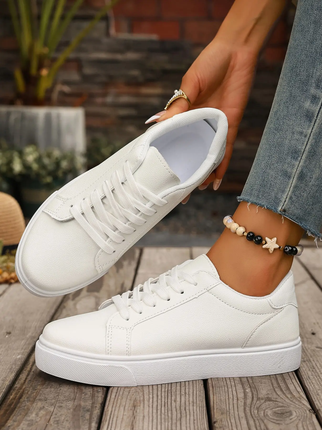Women's Simple Lace-Up Sneakers, Soft PU Leather, Comfortable Rubber Sole, Casual Daily Wear, Anti-Slip, Lightweight, Sporty Style, Casual Sports Sneakers, Casual Walking Sneakers
