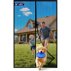Screen Door - 38.0 x 82.0 in Retractable Screen Door Mesh for Front Door or Sliding Door,  &  Friendly, Hands-Free Closure Keeps  Out & Lets Breeze in, Stripe Black