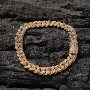 Trendy hip-hop hot-selling encrypted full-diamond 9MM Cuban chain punk rock men's personalised necklace bracelet Cuban chain women's diamond Miami Cuban necklace men's iced chain hip-hop rapper jewellery gift for men and women