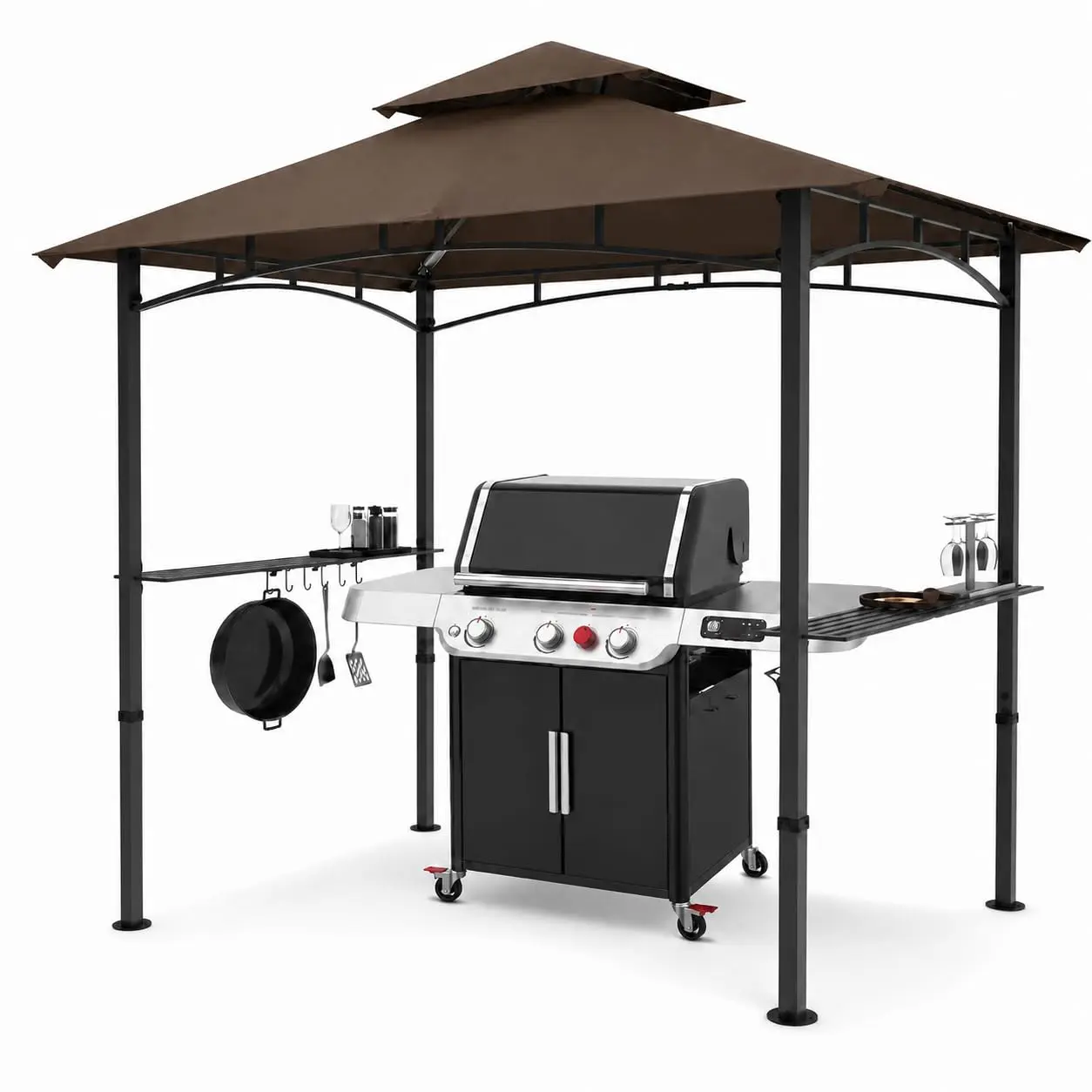 Rectangular 8x5 Outdoor Grill Gazebo, Patio Umbrella with Double-Tier Vent, Waterproof Steel-Frame Sun Shelter for Backyard Grilling, Camping