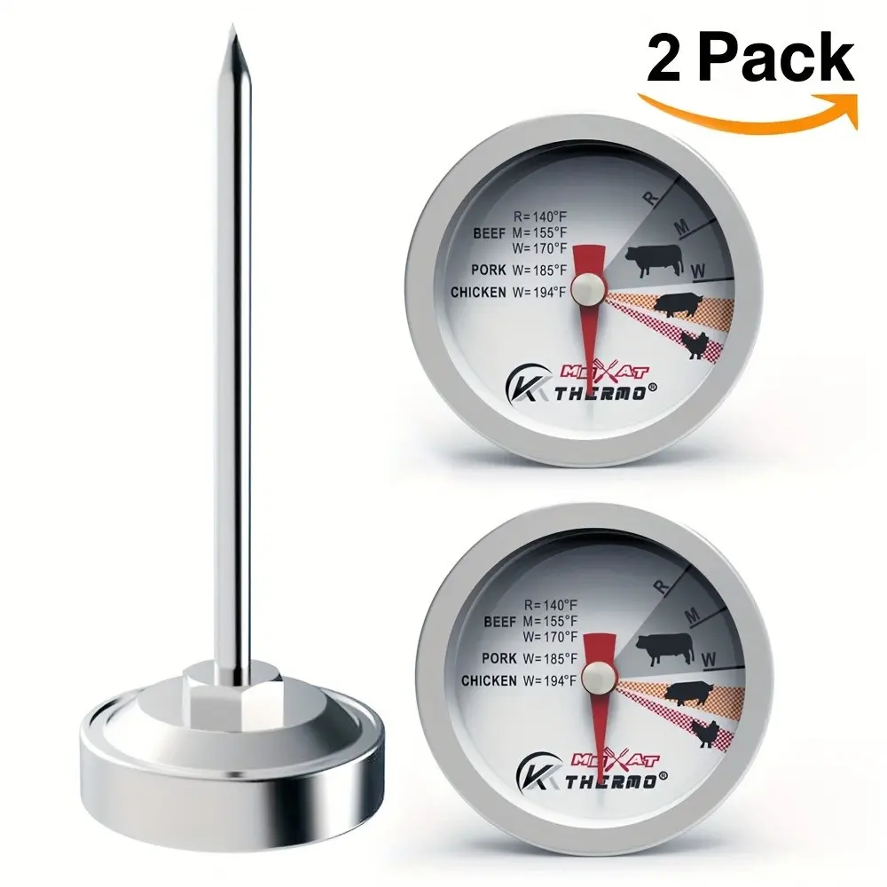 2-Pack Mini Meat Thermometers, 1-Inch Steak Bottom Thermometer, Outdoor BBQ Steak Thermometer, Kitchen Pointer Stainless Steel, Grill Mates Tools