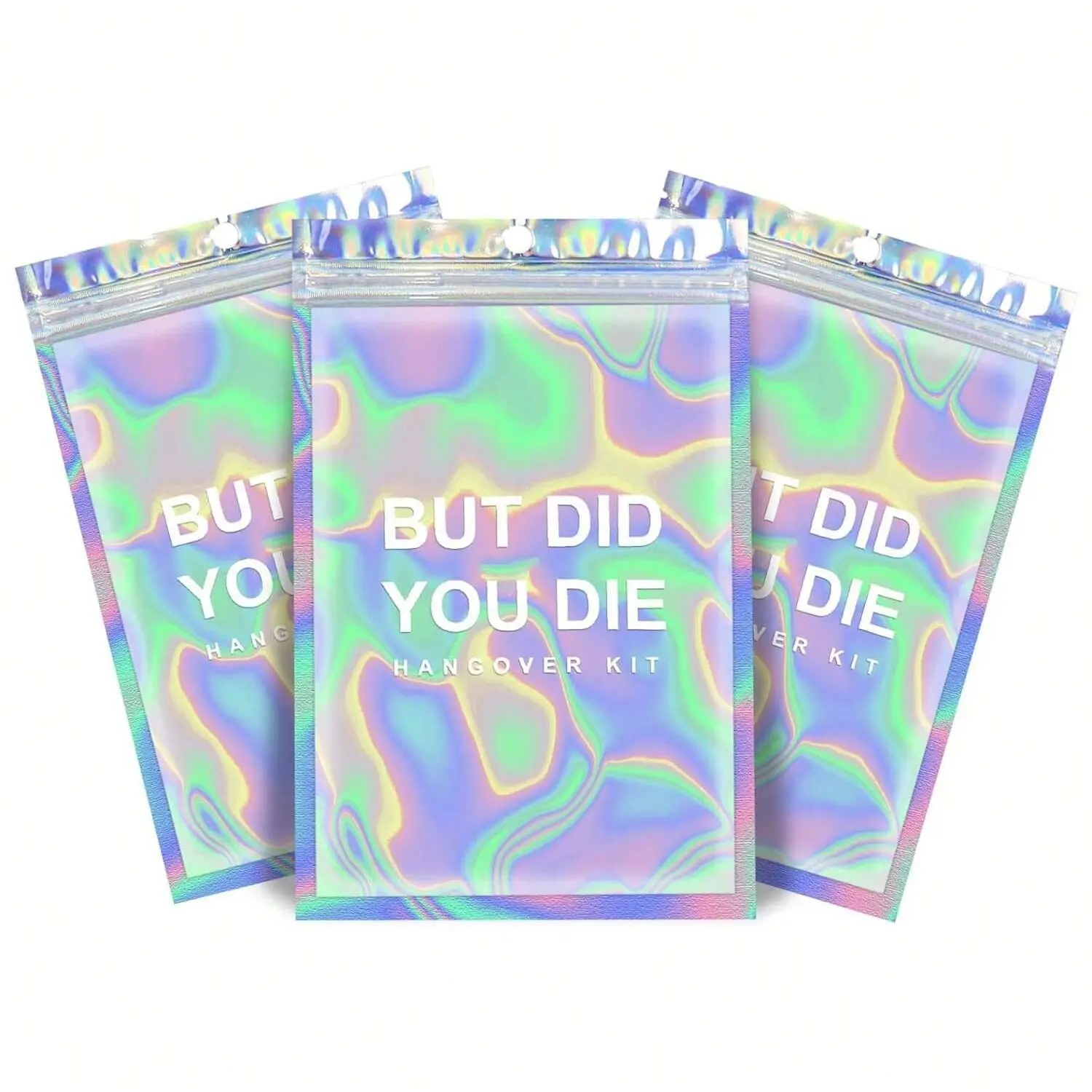 Hangover Kit Bags DID You DIE Holographic Hang Over Recovery Bags Bachelorette Party Supplies Bulk Gift Bags Goody Bags for Bach Party Favors 5X7" (DID You DIE)