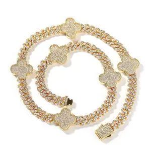 [ICE HUE] Unisex 18K Gold Vacuum Plated Copper Lucky Clover Necklace with 5A+ Sri Lanka Zircon, Necklaces for Women, Tarnish Proof Jewelry, Miami-Italy-Mexico & Micro Inspired, Luxury Costume Accessory for Daily Wear, Gift Idea