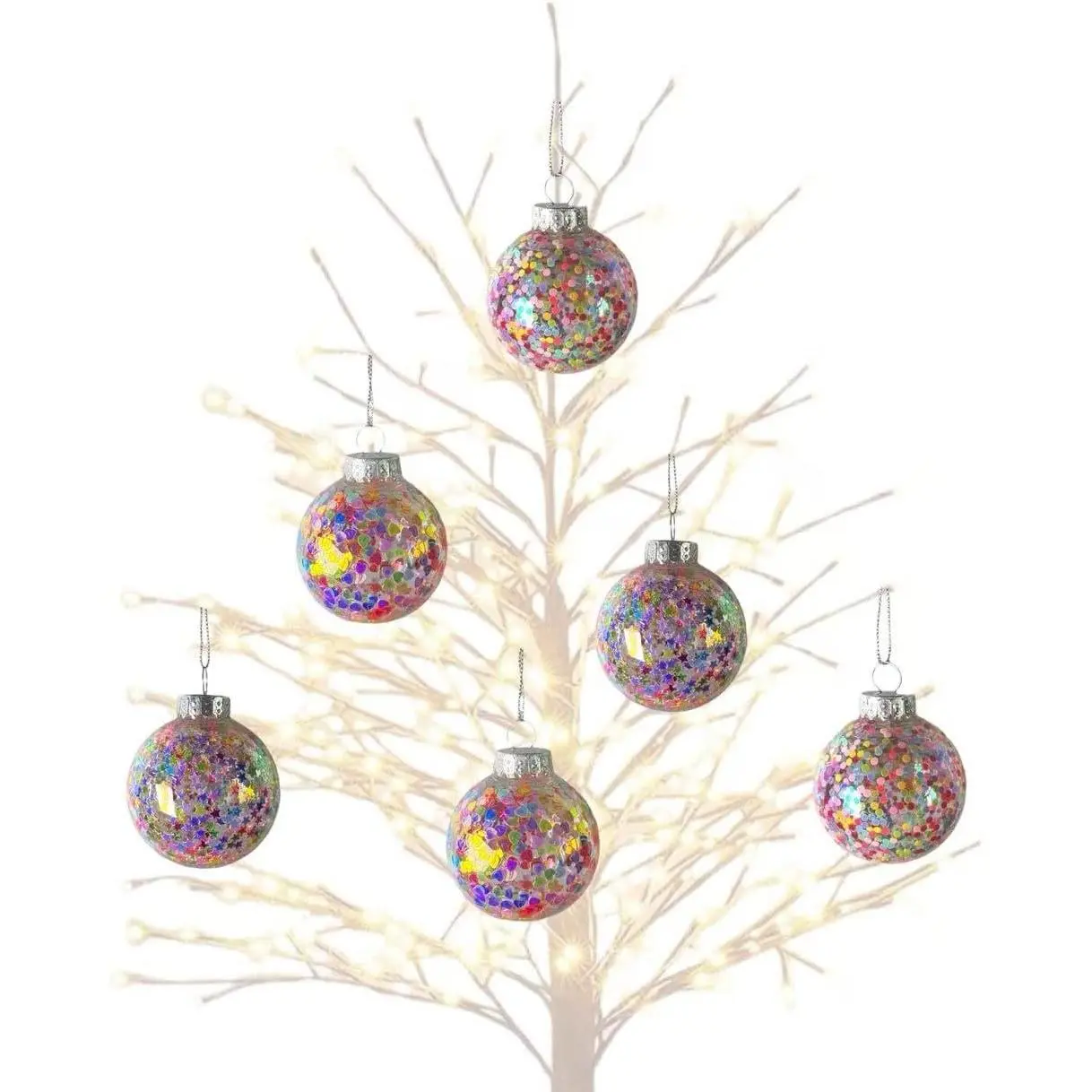 2.36Inch Colorful Confetti Glitter Baubles Shatterproof Christmas Ornaments Ball