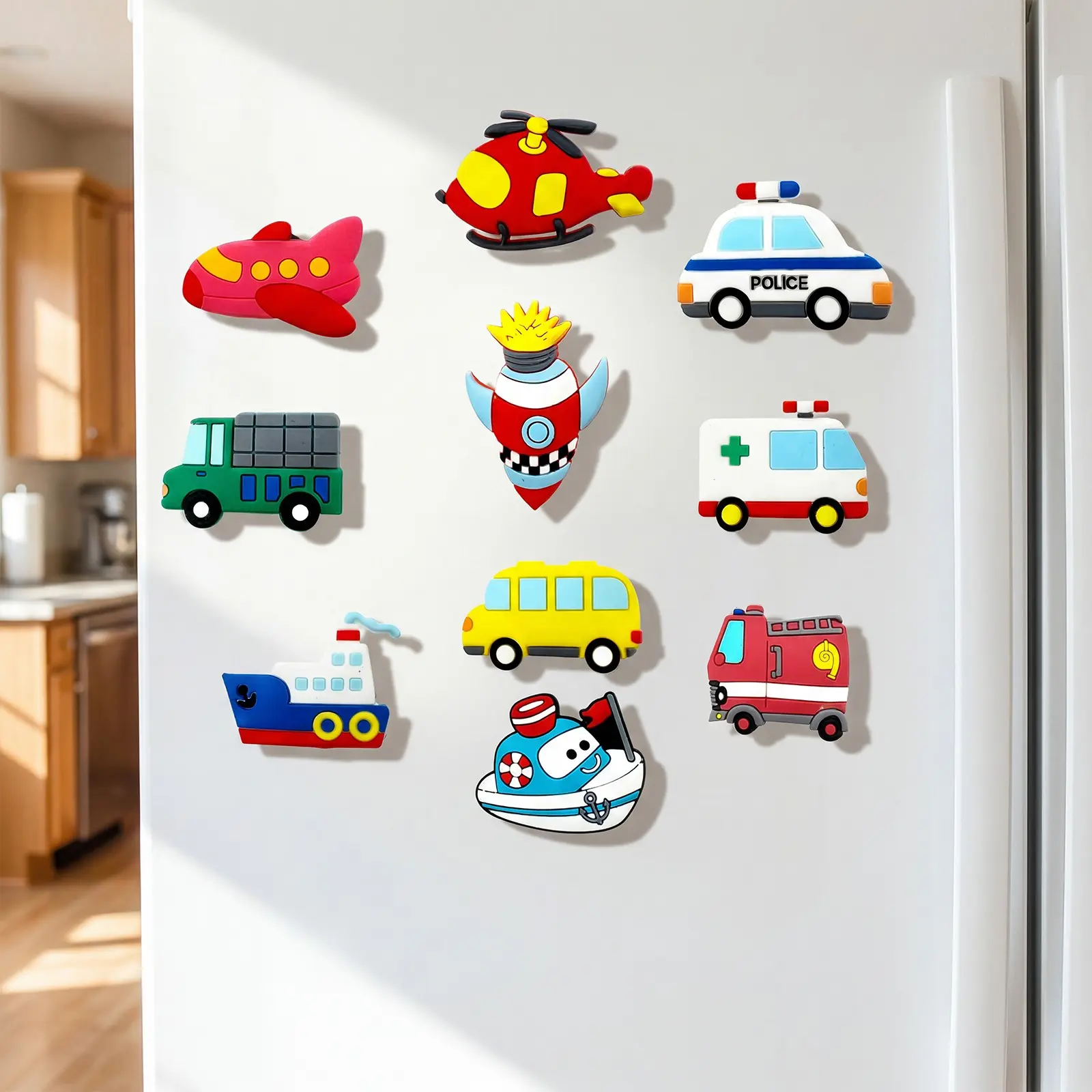 12-Pack Refrigerator Magnets Transportation Tools, Boat Ambulance Rocket Airplane Designs, Indoor Decor for Cabinets & Classrooms, Refrigerator Decorating Magnet, Fridge Magnet