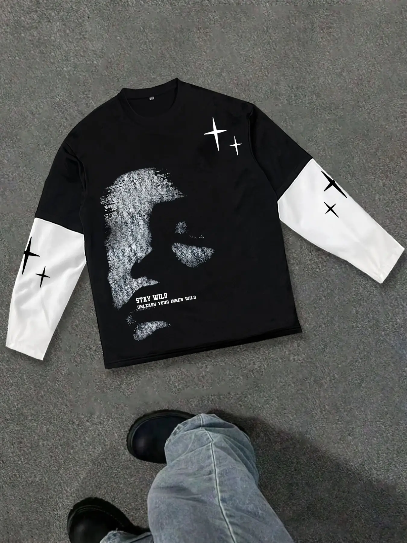 Men's Dark Butterfly Gothic Long Sleeve T-Shirt, Y2K Grunge