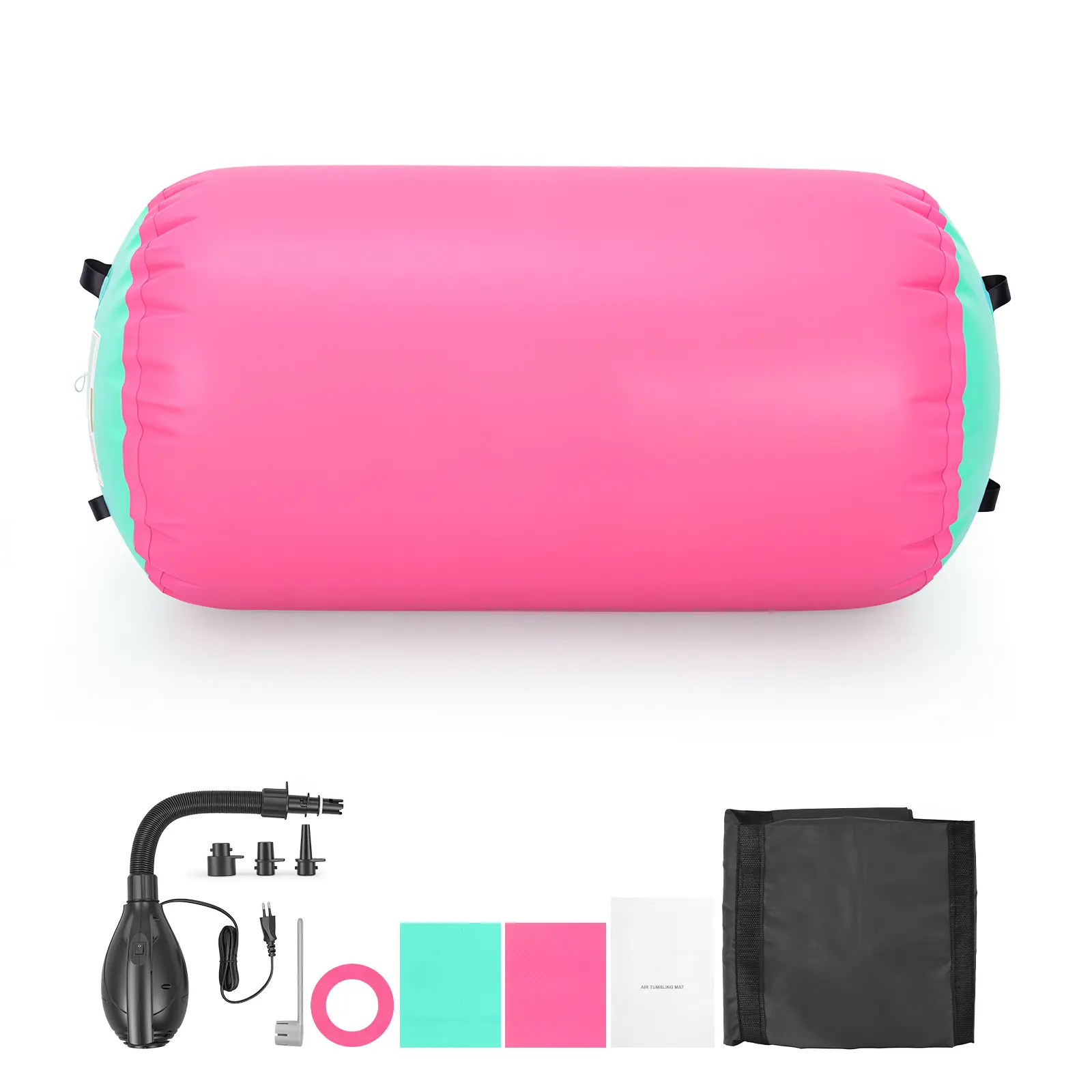 Gymnastics Barrel Air Roller 23.6x40 in Inflatable Tumbling Air Mat, Octagon Tumbler Trainer with Electric Pump, Equipment for Back Handspring Training/Home Use/Gym/Yoga/Cheerleading, Pink