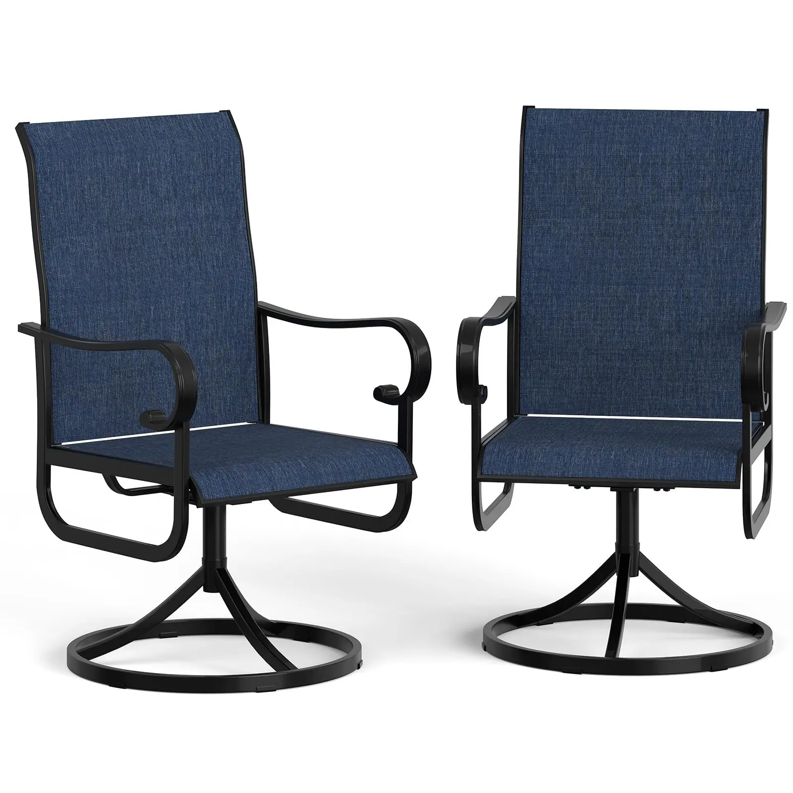 Set of 2 High Back Swivel Rocking Patio Dining Chairs, Padded Breathable Textilene Outdoor Chairs Sturdy Metal Frame for Backyard Lawn Garden Porch Poolside