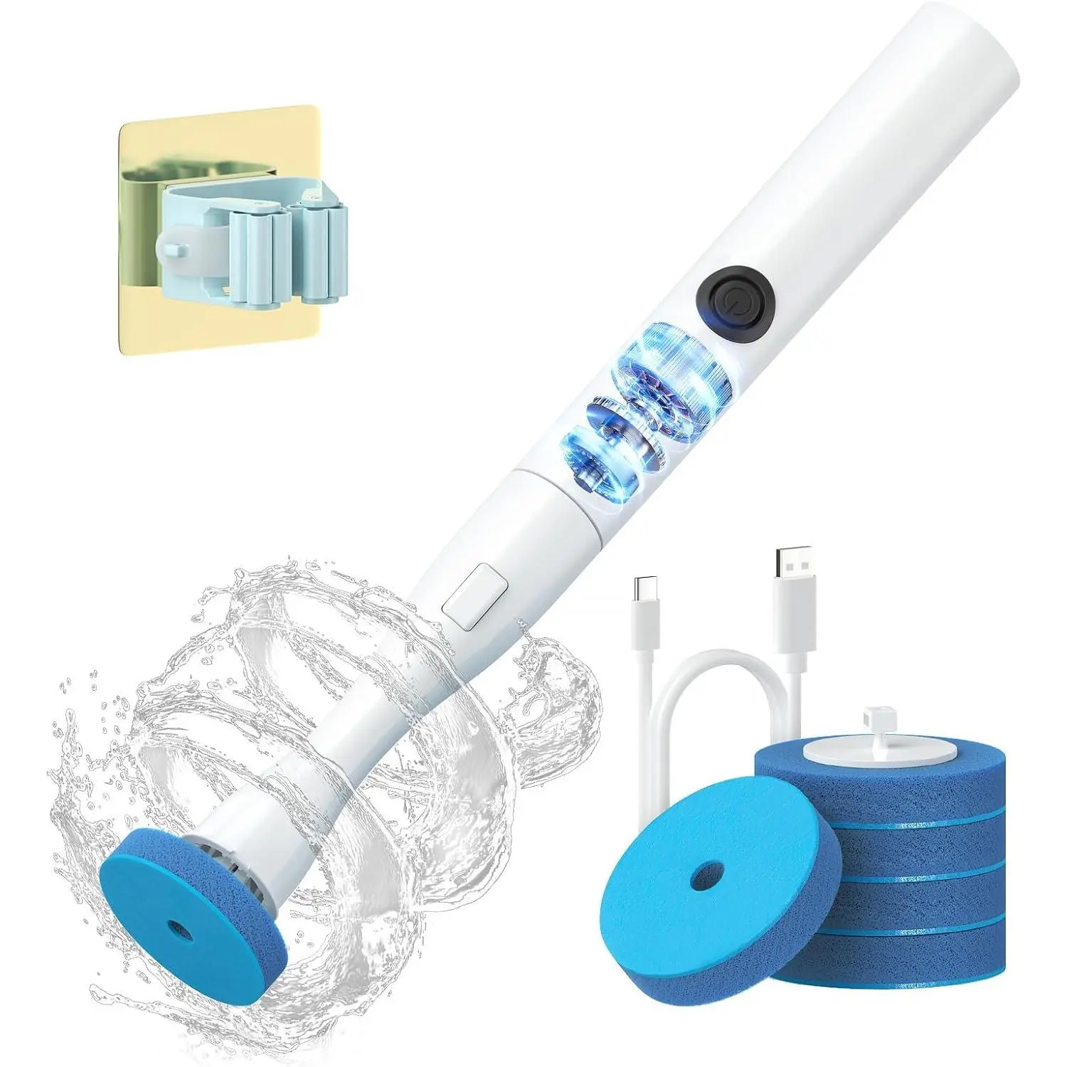 Hands-Free Electric Toilet Brush for Seniors & Busy Households - No Bending, Effortless Clean with Disposable Heads & Holder Set