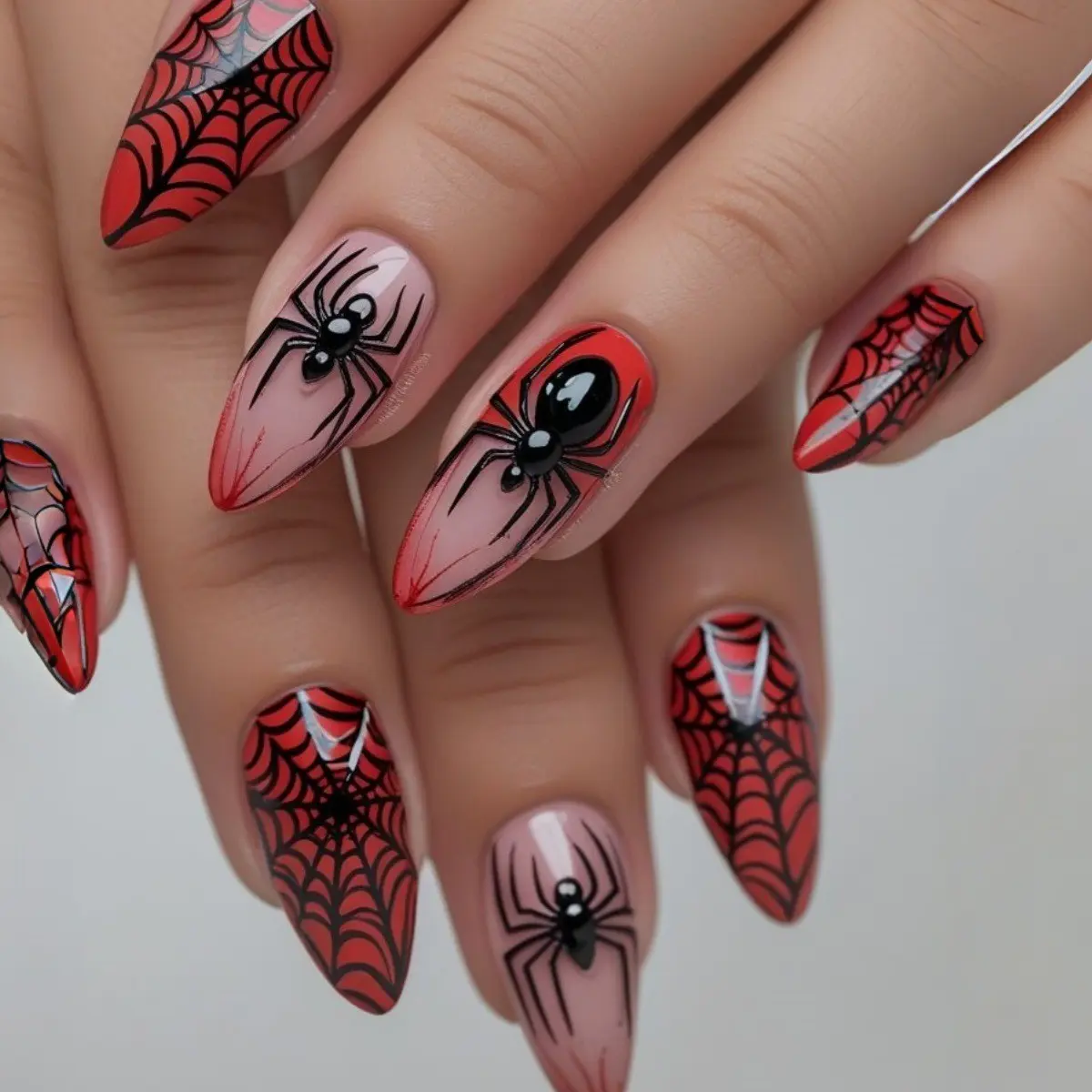 24pcs Medium Almond Press-On Nails, Halloween Spider Design, Fashion Nail Art, Easy to Apply, Long-Lasting, Reusable, No Damage to Natural Nails