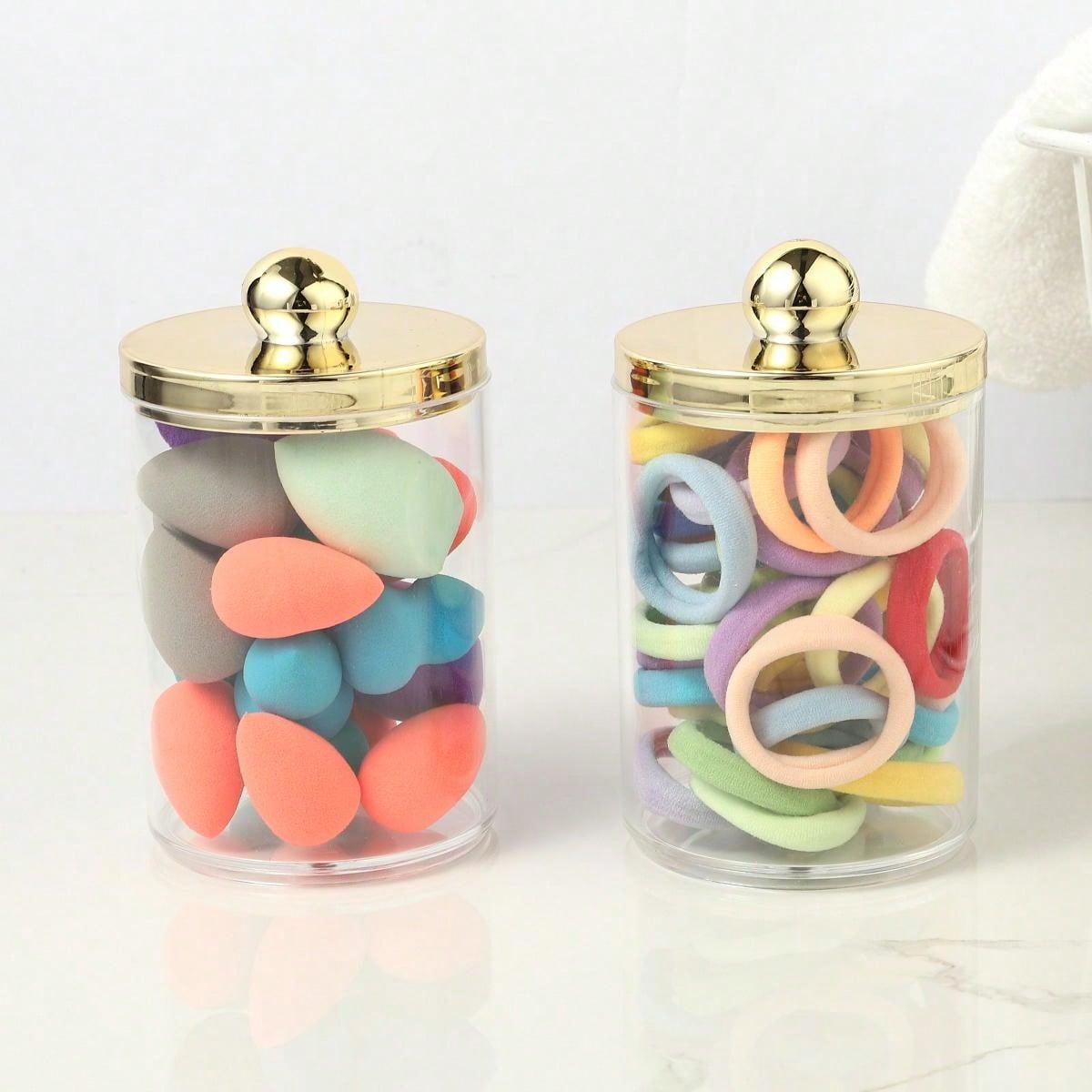 1/2/3pcs Swab Ball Pad Holder, Plastic Storage Container with Lid, 10 Oz Qtip Apothecary Jar Clear Storage Box Makeup Organizer, Bathroom Containers Dispenser, Storage Bottles