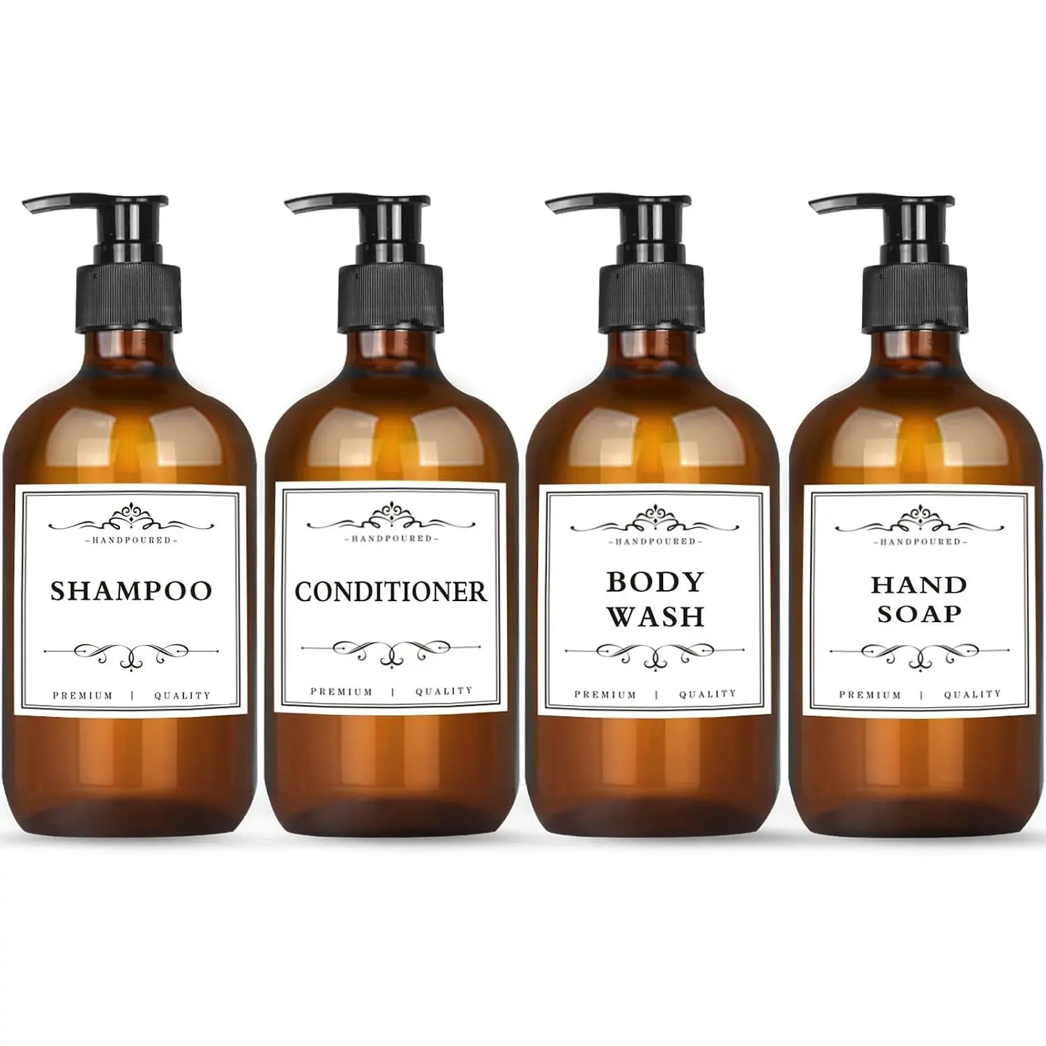 4 Pack 16.9 Oz Shampoo and Conditioner Hand Soap Dispenser Refillable Pump Bottles with  Labels ()