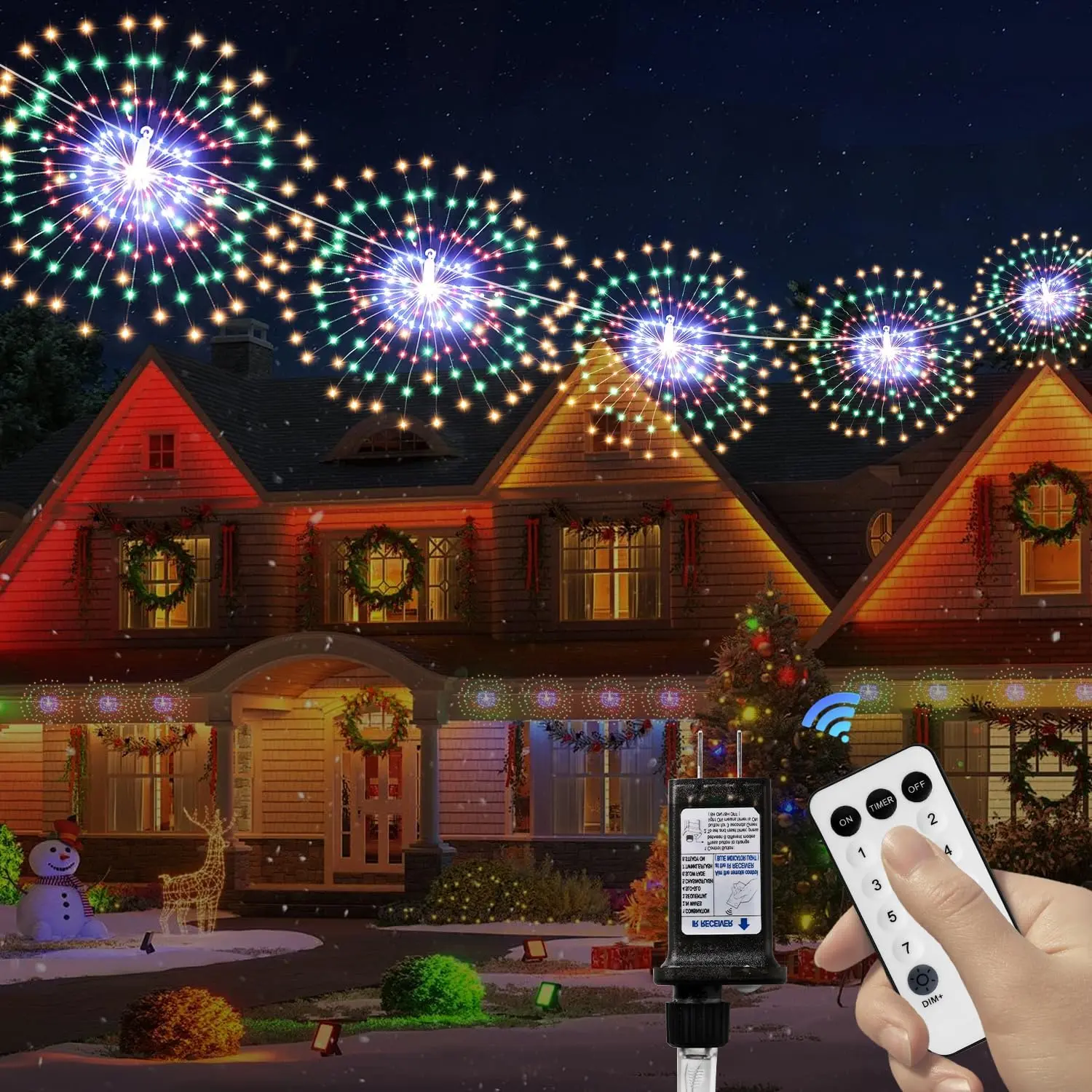 Firework String Light 5 Pack 200 LED 8 Modes Starburst Multi Color |   Versatile  EasySetup Durable Festival Bright for Xmas Party Garden Decoration Indoor Outdoor