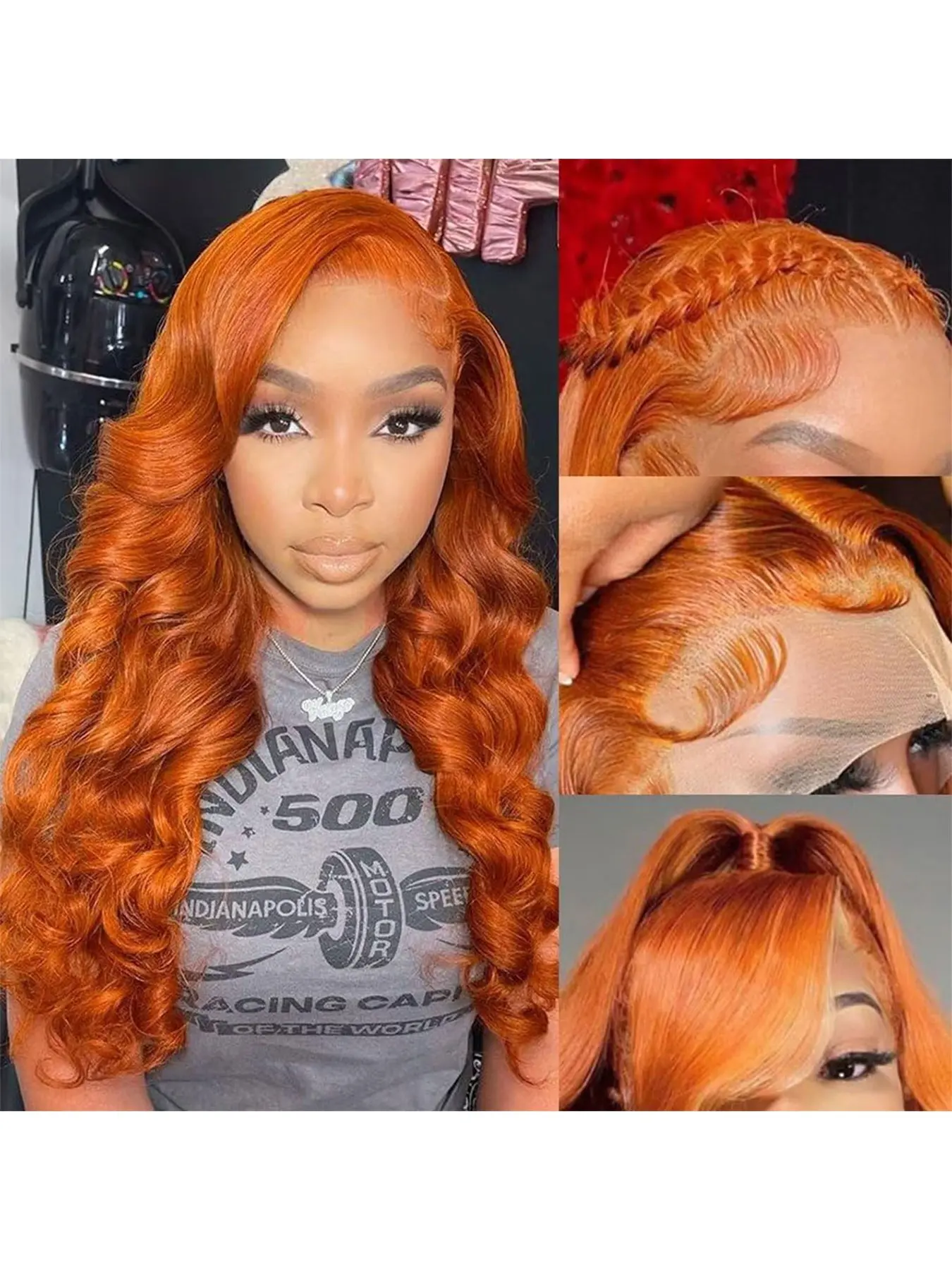 [26‘’ Ginger Wig Only $23.06] Ginger Orange Body Wave Wig Synthetic 13x4 Lace Front Wigs Heat-Resistant Hair 26 Inch 200% Density 13x4 HD Transparent Lace Frontal Wigs Pre Plucked Hairline Suitable To Wear On Daily Or Holiday Occasions Wig