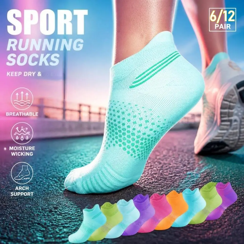 Stretchy One Size Low Cut Socks (6/12 Pack) - Arch Support Cushioned Socks for Long Walks, Running & Everyday Comfort