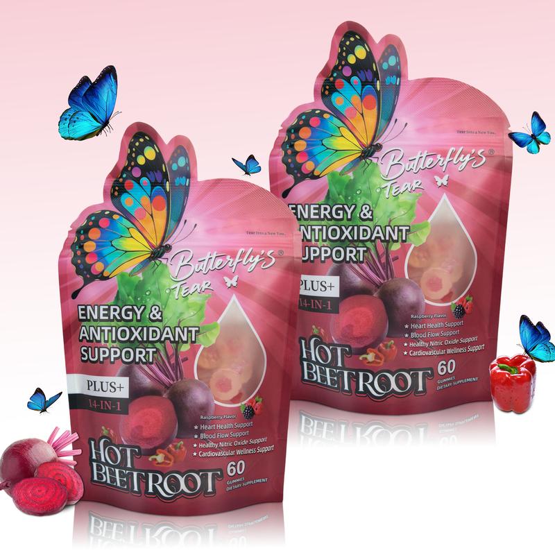Butterfly’s Tear Hot Beetroot Gummies – Beet Root, Cayenne, Cinnamon & Ginger for Cardiovascular, Brain & Circulation Support – 60 Gummies
