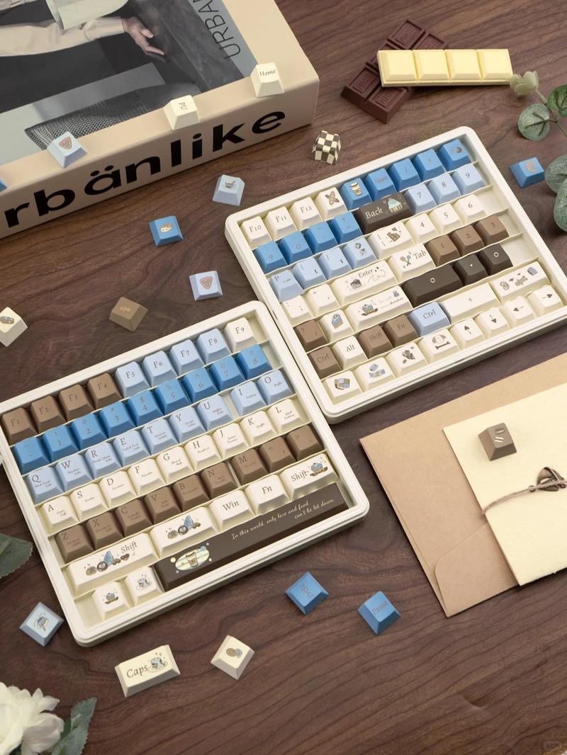 130 Keys PBT Keycaps Sea Salt Chocolate Theme Cute Keycaps Cherry Profile Dye Sublimation Custom Key Caps Set for Cherry Gateron MX Switches Mechanical Keyboards