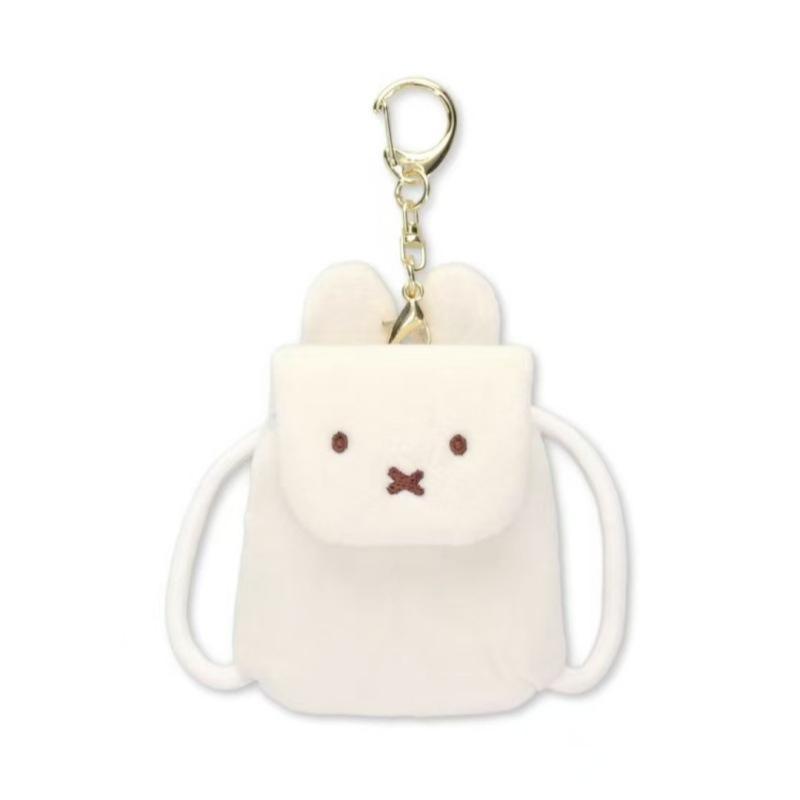 Kawaii Miffy Earphone Case Furry Plush Bunny CoinPurse Keychain for Girls Mini Backpack Purse Multi-Purpose Valentine's Day Gift