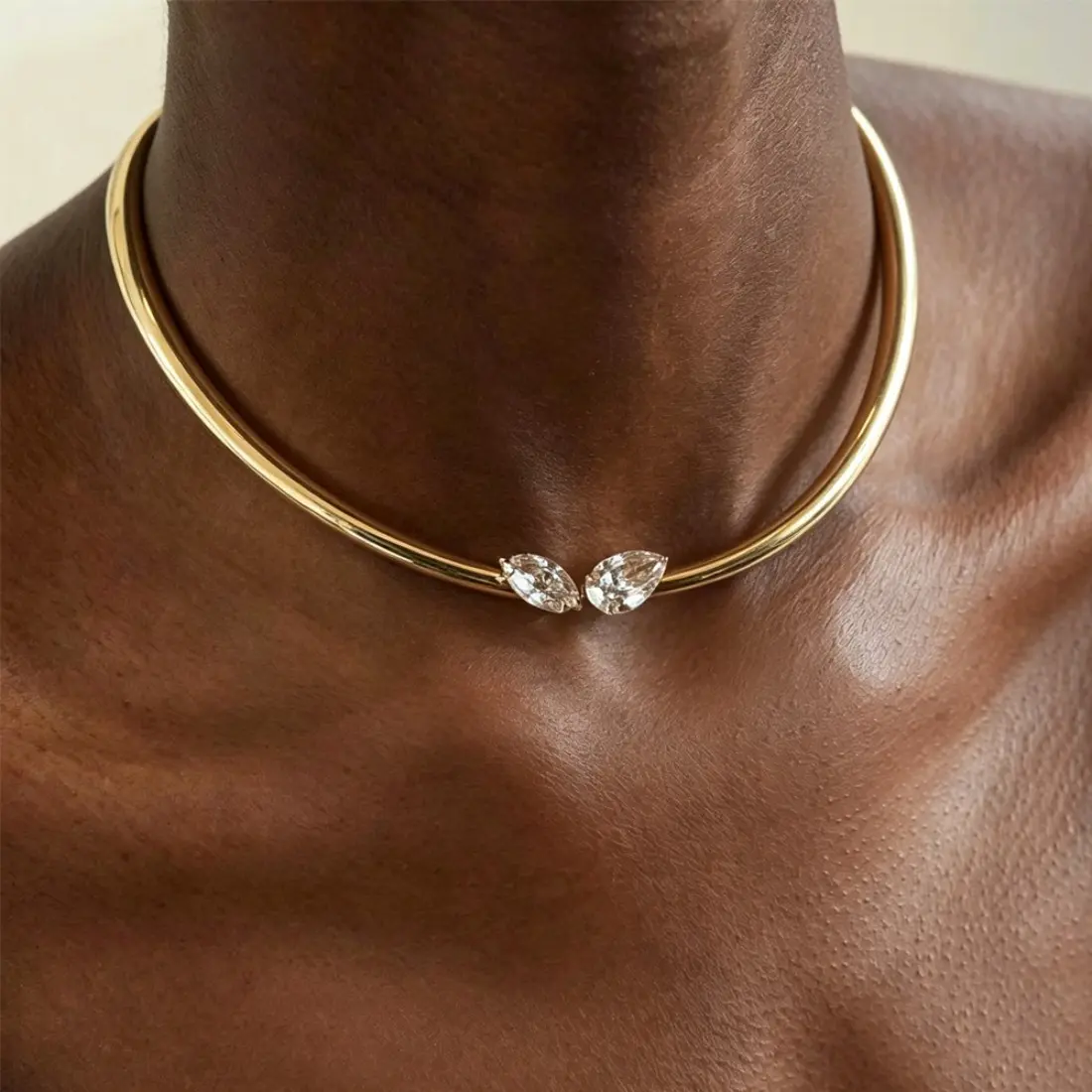 Water Drop Collar Necklace for Women, Minimalist Open Front Metal Choker, Trendy Elegant Statement Jewelry, High-End Fashion Layered Necklace for Dinner Party, Wedding, Evening Outfit