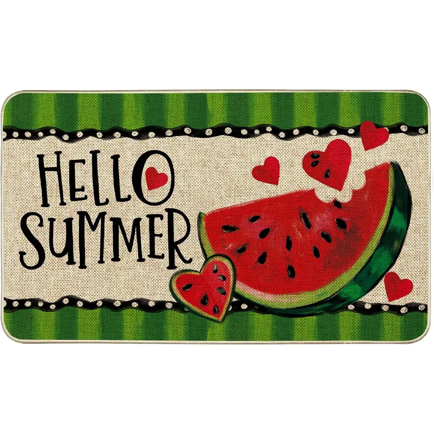 Hello Summer Watermelon Funny Doormat - Cute Fruit Welcome Mat, Durable Non-Slip Dustproof Low-Profile Rug, Machine Washable Indoor Front Door Decor, Available in 24x16in/32x20in Sizes for Home, Kitchen