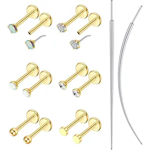 6 Pairs Flat Back Piercing Set, Surgical Steel Gold/Silver Nose & Cartilage Studs, Hypoallergenic 20G/18G/16G for Helix Tragus