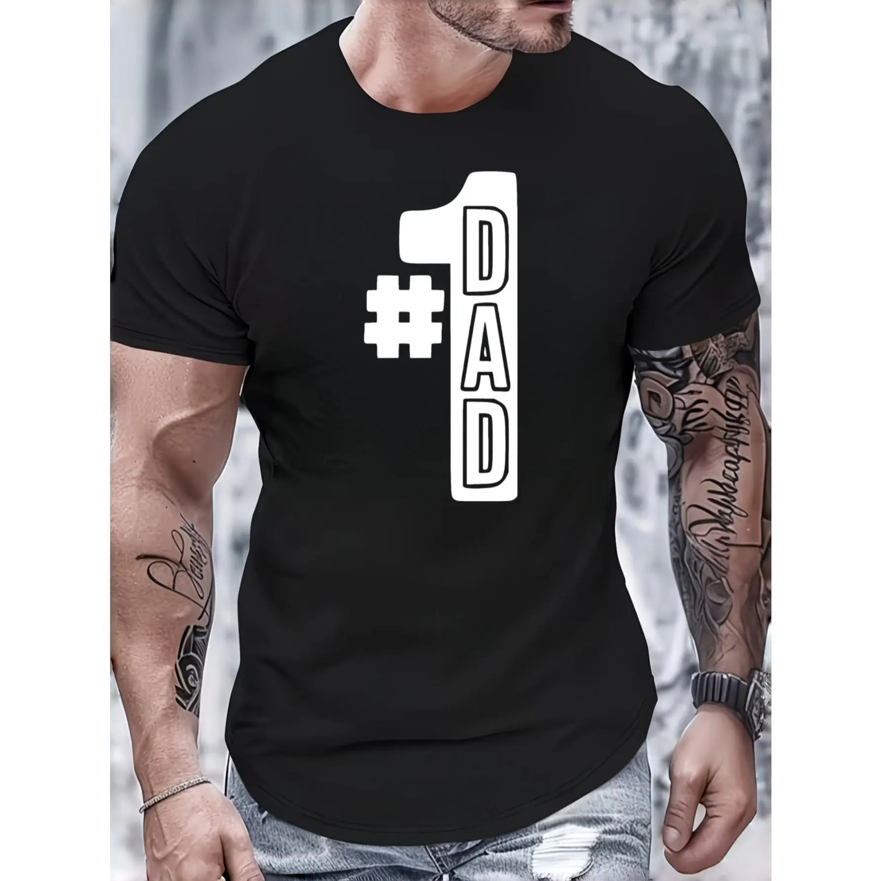 Men's Casual Fashion T-Shirt - 1 Dad Print Menswear, Unisex Matching Summer Wear, Father's Day Gift for Dads