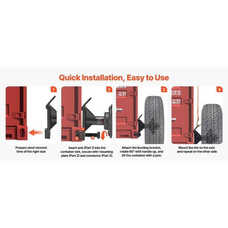 VEVOR Shipping Container Wheels 8-Lug Wheels Kit, Heavy Duty Shipping Container Accessories with Ratchet Tie Down-Moves 20 ft - 40 ft, Secure Transport for Dock, Warehouse, Construction Site, Black