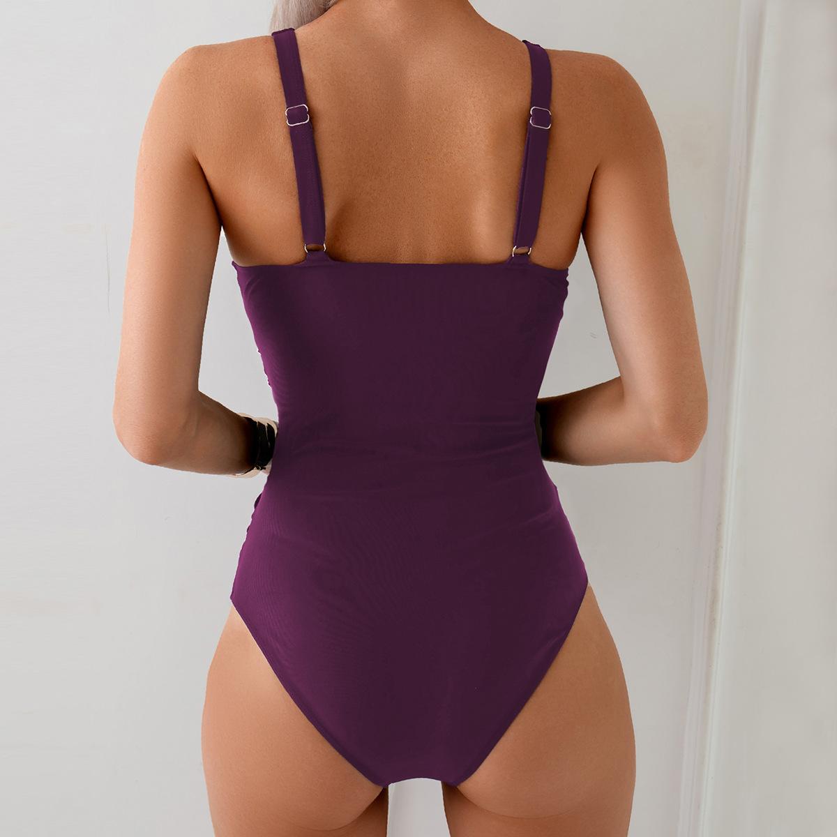 2026 Solid Color Explosive Cross-Strap Nylon One-Piece Swimsuit Women's Swimsuit Women's