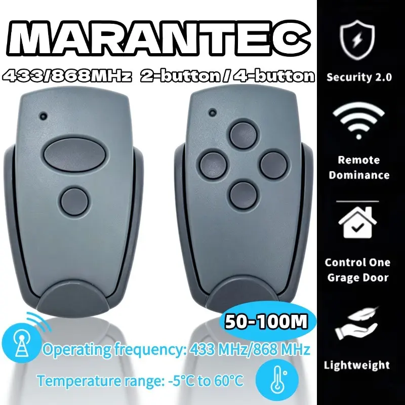 Marantec Wireless Remote Control, 2 Key 4 Key, 433mhz/868mhz, Garage Door Rolling Code Replacement Handle, Universal Garage Door Remote