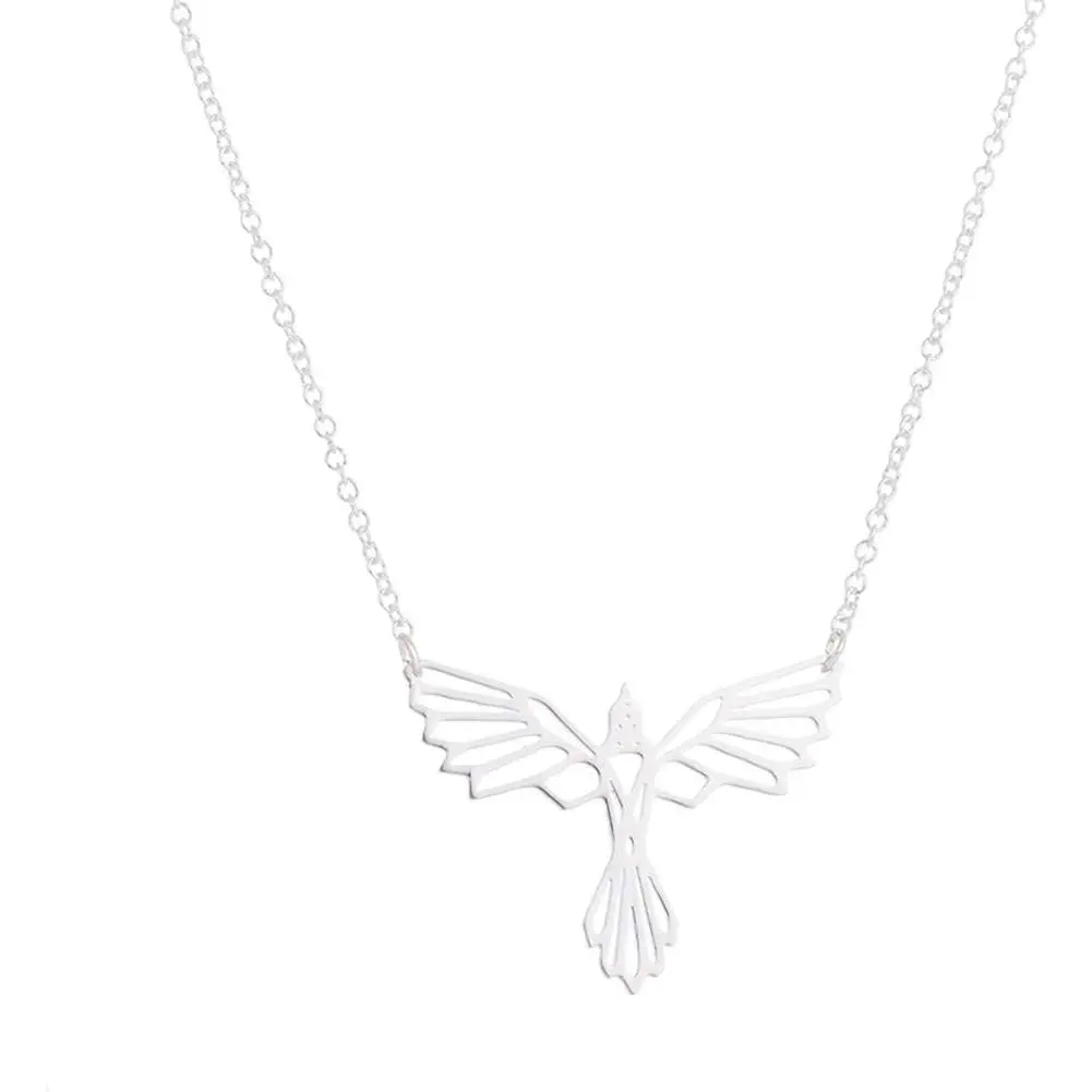 Phoenix Pendant Necklace, Geometric Origami Style, Casual and Hypoallergenic Unisex Jewelry for Women and Men, Animal