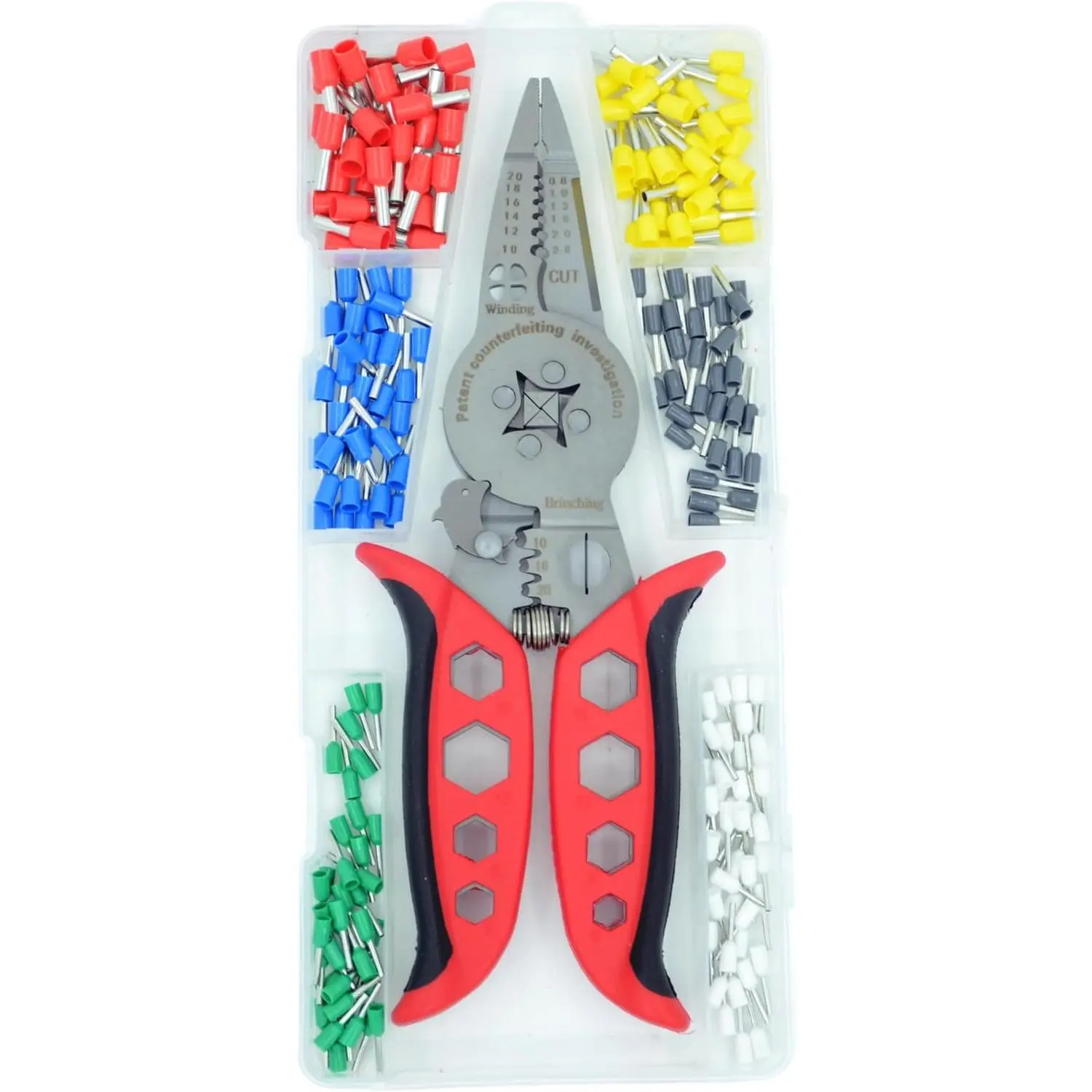 20-10 AWG Wire Stripper and  with 200 count Wire Ferrules Kit, Multifunctional Electrician Pliers with Ferrule Terminals, Crimping Disc