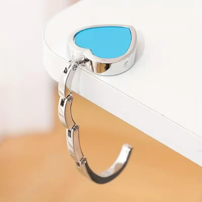 Heart-Shaped Foldable Bag Hook, Leather Pure Color Pattern, Desktop Backpack Hook, Single Piece, Stylish and Functional Storage Solution, Foldable Purse Hook