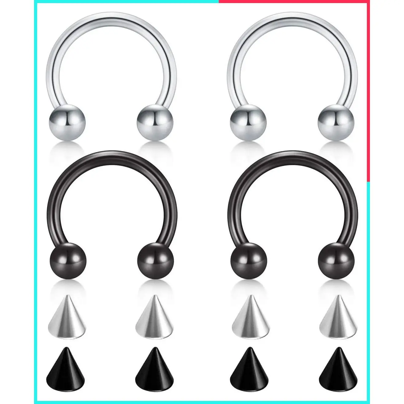 Surgical Steel Horseshoe Hoop Ring for Nose Septum Eyebrow Lip Navel Belly Nipple Ear Piercing, Available in 22G to 00G Sizes, Captive Earrings Replacement Barbell Spikes