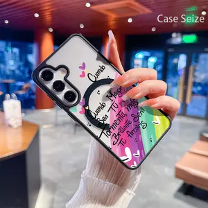 Phone Case - Colorful Rainbow Hearts with Bright Positive Storm Message Black Border Magnetic Phone Case, Anti-Yellowing, Slim Lightweight & Bare Feel, Luxury Premium Design for Samsung Galaxy S22 S23Fe S24 S25 Plus Ultra