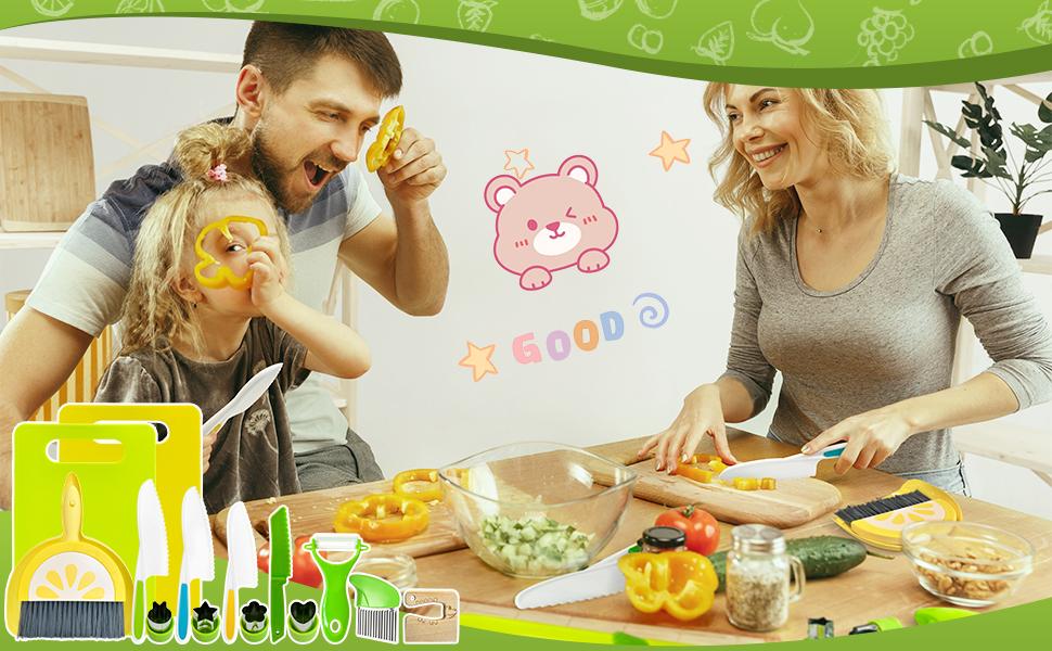 15 Pieces Kids Safe Knife Set for Real Cooking Child-Friendly Plastic Chef Tools Montessori Kitchen Toys for Toddlers with Bright Colors Gifts for Boys and Girls