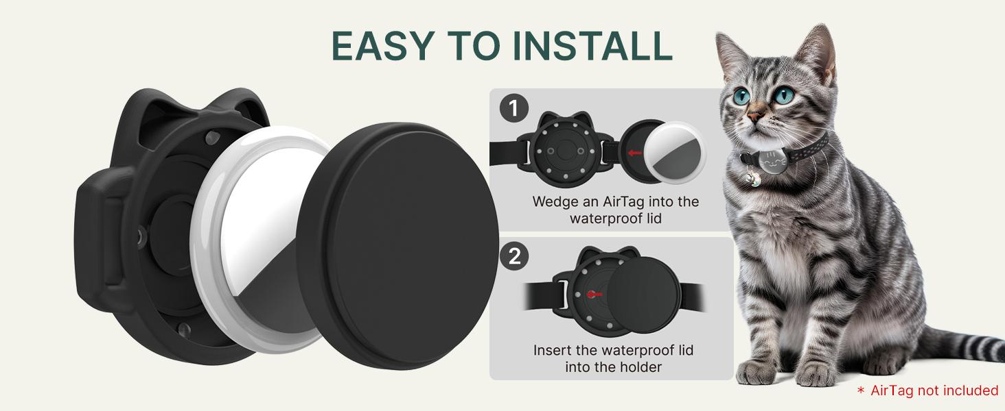 Waterproof Airtag Cat Collar, Breakaway Cat Airtag Collar with Luminous & Reflective Fish Pattern, Lightweight Kitten Collar for Apple Air tag, Hidden GPS Tracker Holder for Cats, Kittens(9-13")