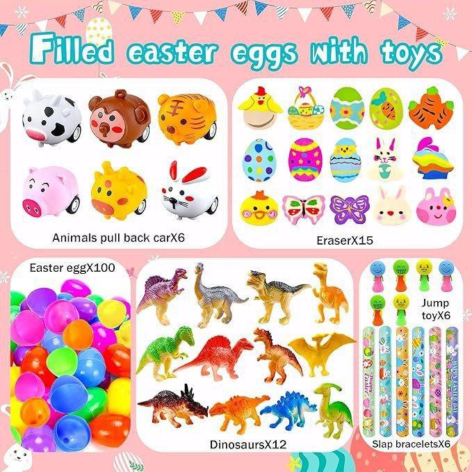 36pcs/50cs/100pcs Prefilled Easter Eggs Toys and Stickers for Easter Egg Hunt, Filled with Toys Party Favors for Kids Boys Girls Easter Eggs Hunt, Basket Stuffers Fillers, Classroom Prize Supplies Springtok