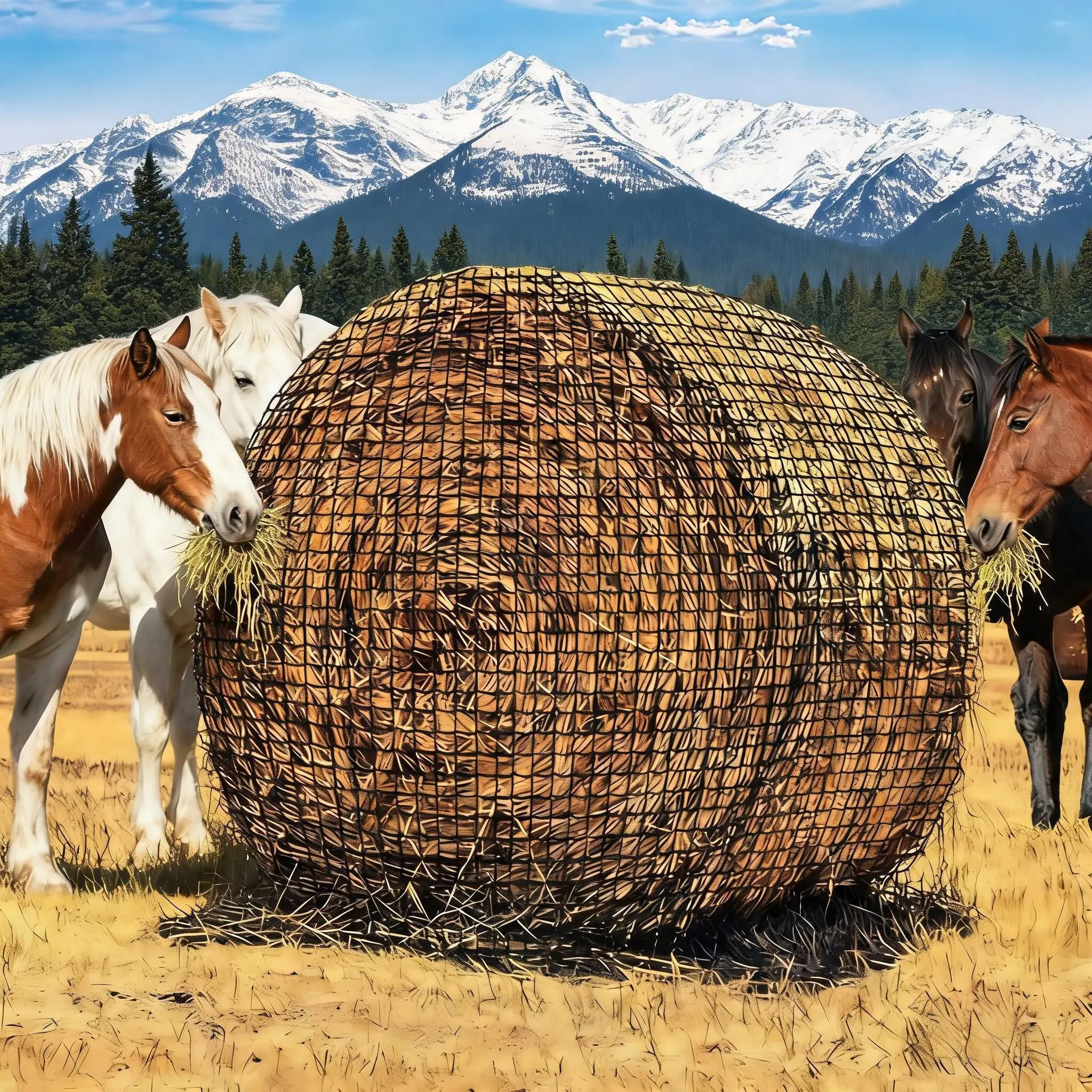 Slow Feed Hay Net for Horses – Knotless Nylon, 2" Holes, 5×5/6×6ft – Reduces Waste & Supports Digestion – for Livestock